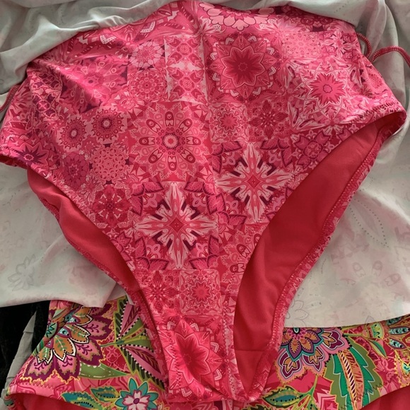 JOHNNY WAS Flamingo and Kaleida Wrap Skirted One-Piece Swimsuit - Picture 6 of 6